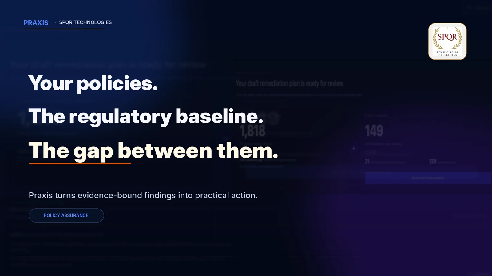 Praxis Policy Assurance product interface